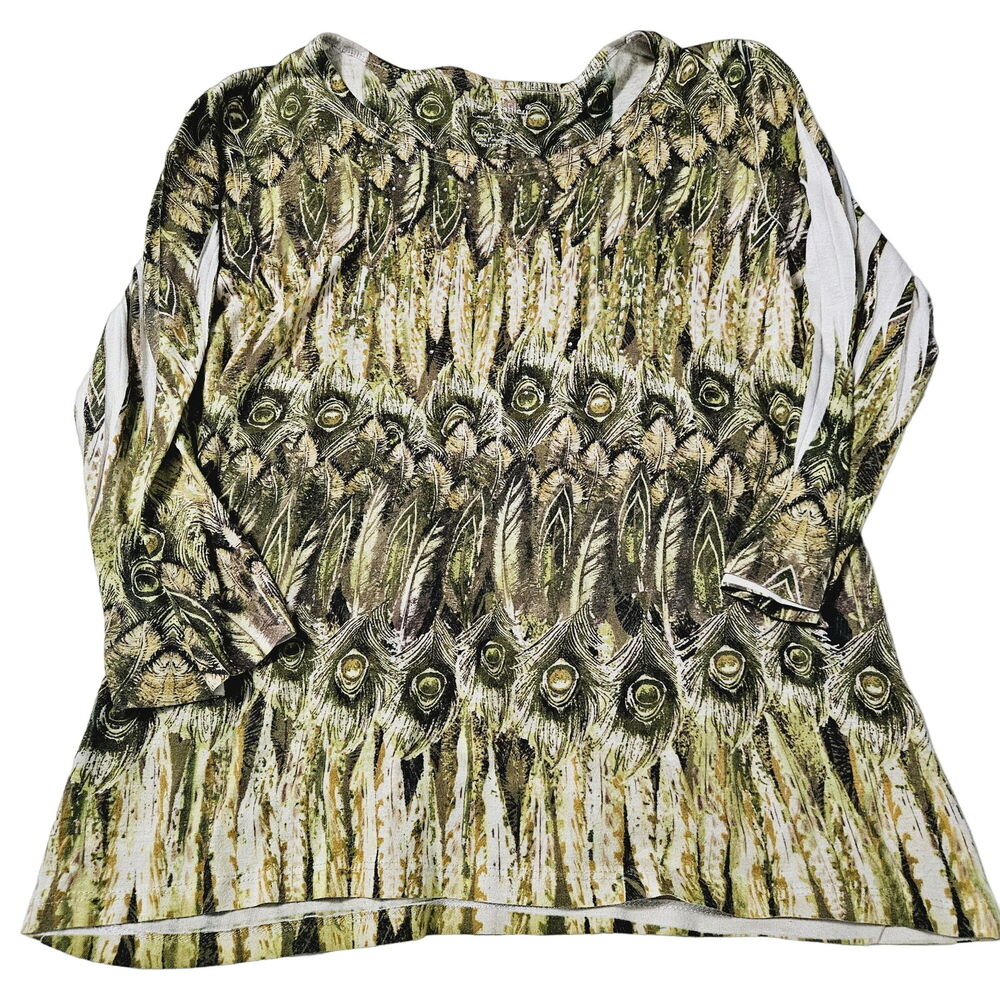 Jane Ashley Womens Top Multi-Color Size XL 100% Cotton 3/4 Sleeve Pullover